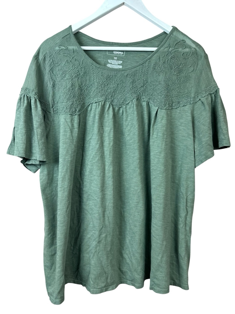 Sonoma Earth Green Embroidered Shirt Sleeve Top Women Sz 1X